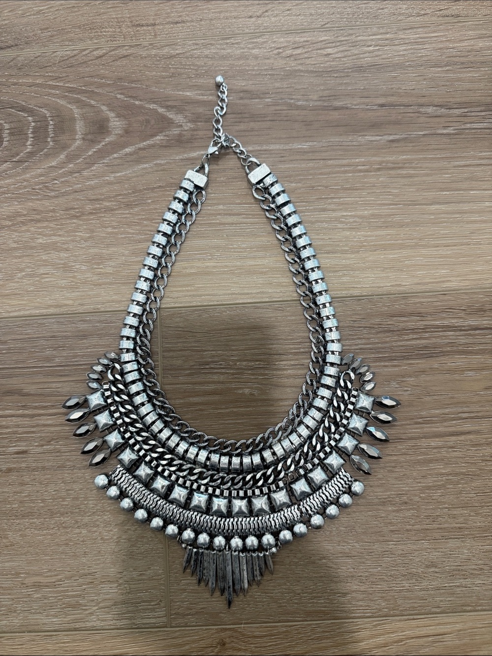 Statement Multi-Row Silver Necklace - Women Jewelry adjustable length - Picture 2 of 2